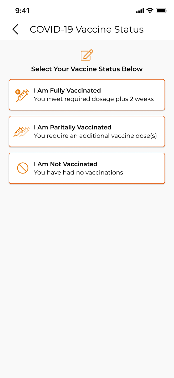 Project image for Visitu, Mobile Vaccine Status, Vaccine Status Choices